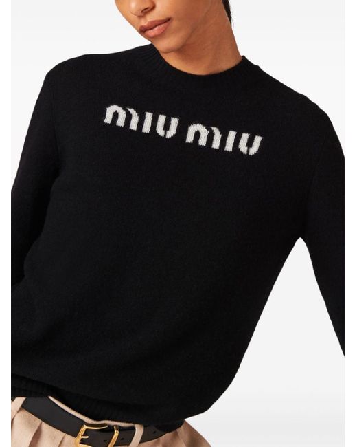 Miu Miu Black Intarsia Knit Logo Jumper