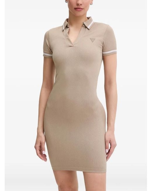 Guess Natural 4G Logo-Patterned Polo-Collar Mini Dress