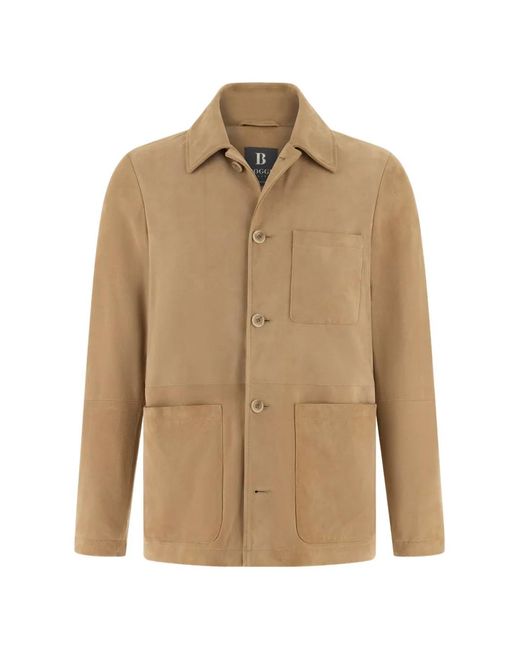 Boggi Natural Shirt-Collar Leather Jacket for men