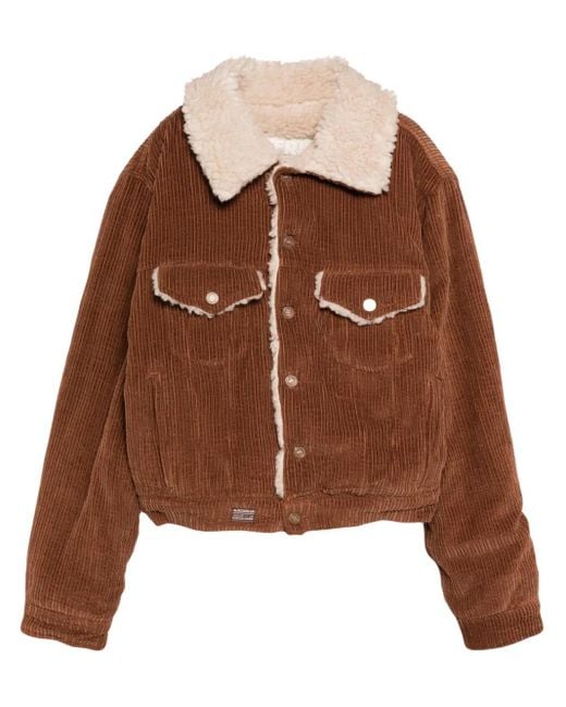 ERL Brown Corduroy Shearling-Collar Button-Front Jacket