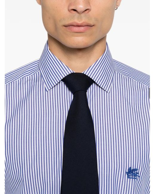 Etro Purple Vertical-Stripe Logo-Embroidered Shirt for men
