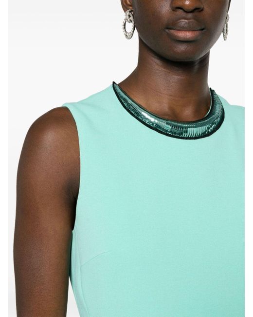 David Koma Green Contrast-collar Sleeveless Dress