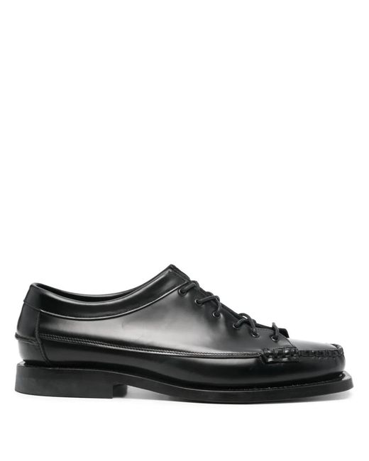 Hereu Black Piped-Trim Leather Square-Toe Loafers for men