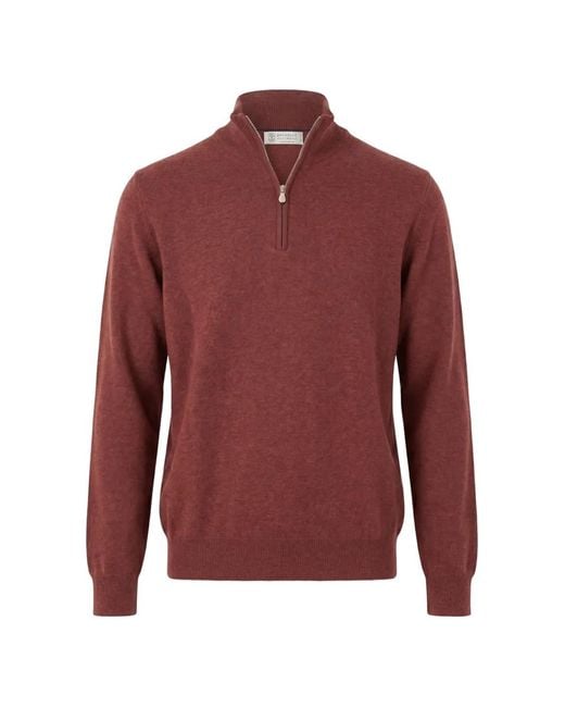 Brunello Cucinelli Red Cashmere Turtle-Neck Sweater for men