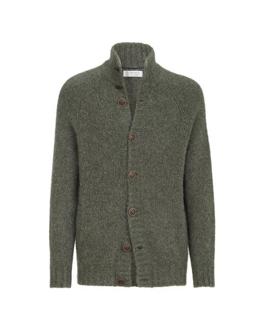 Brunello Cucinelli Green Cashmere And Silk Cardigan for men