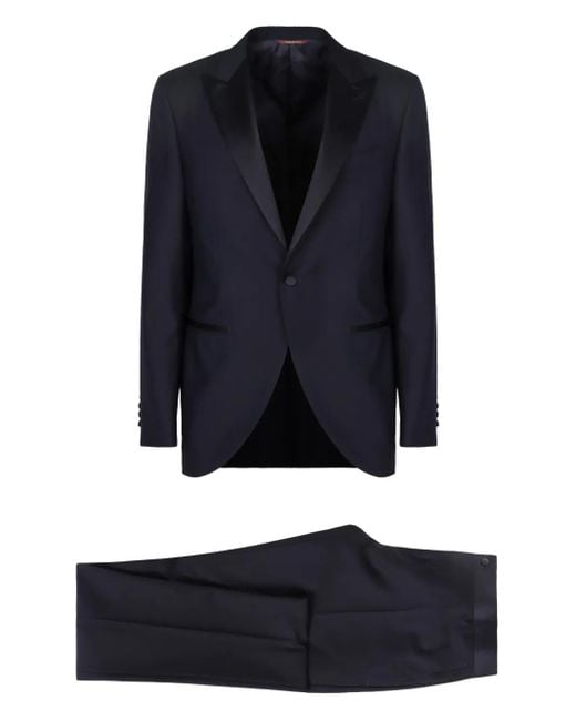 Canali Blue Satin-Lapel Wool Suit for men