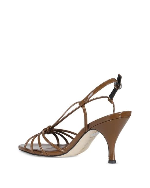 Aeyde Brown Solange Strappy Patent-Finish Sandals