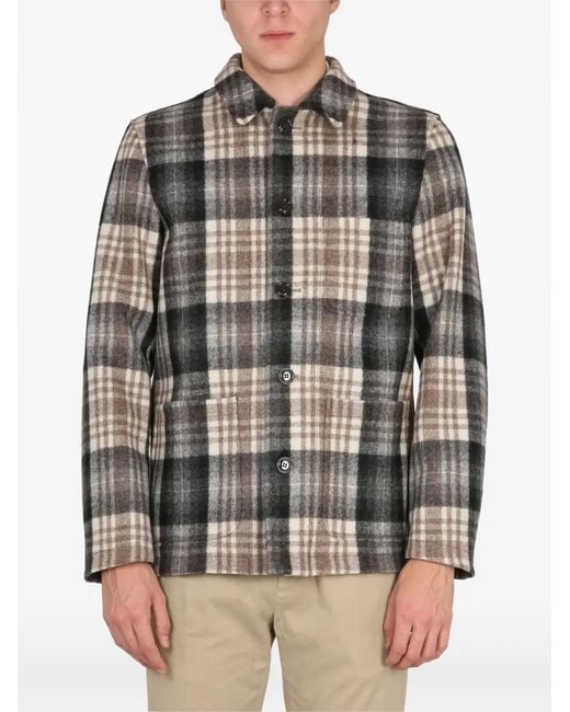 Aspesi Black Checked-Pattern Buttoned Shirt for men