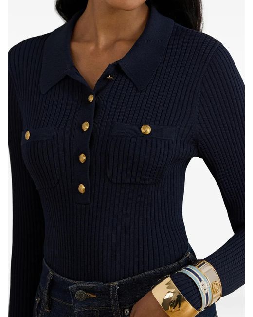 Ralph Lauren Blue Rib-Knit Long-Sleeve Sweater