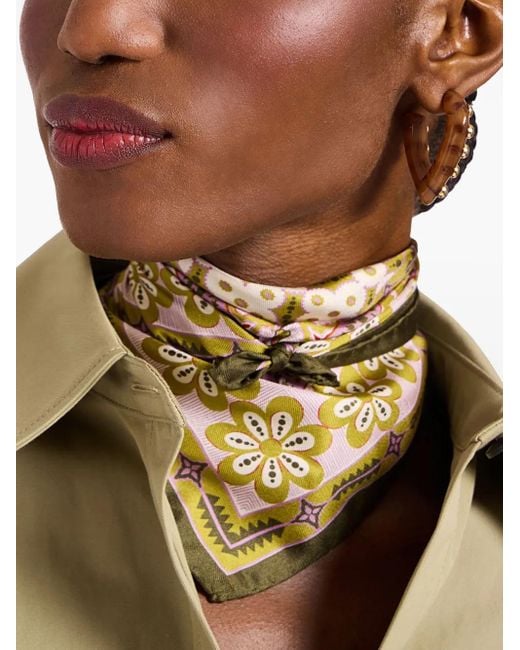 LaDoubleJ Metallic Floral-Print Silk Scarf