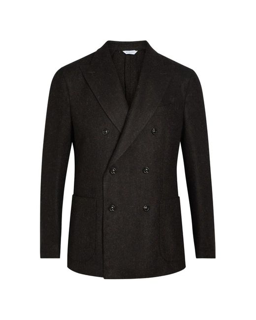 Boglioli Black Double-Breasted Herringbone Blazer for men