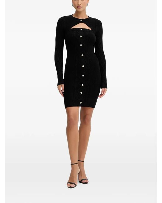 Guess Black Button Cable Knit Mini Dress