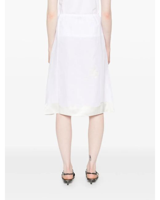 Prada White Embroidered Linen A-Line Skirt