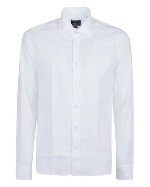 Orian White Long-Sleeve Linen Shirt for men