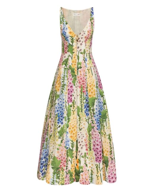 Oscar de la Renta Blue Foxglove Poplin Dress