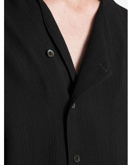 Emporio Armani Black Asymmetric Crinkled-Finish Shirt for men