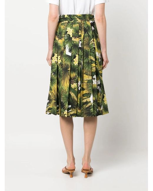 Iceberg Green Tropical-Print Pleated Skirt