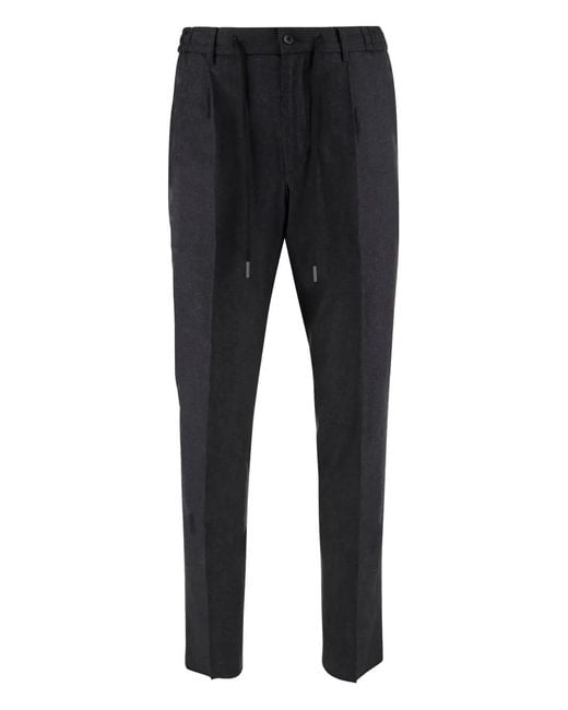 Tagliatore Black Dart-Detail Drawstring Trousers for men