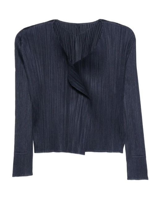 Pleats Please Issey Miyake Blue Pleated Asymmetric-Neckline Top