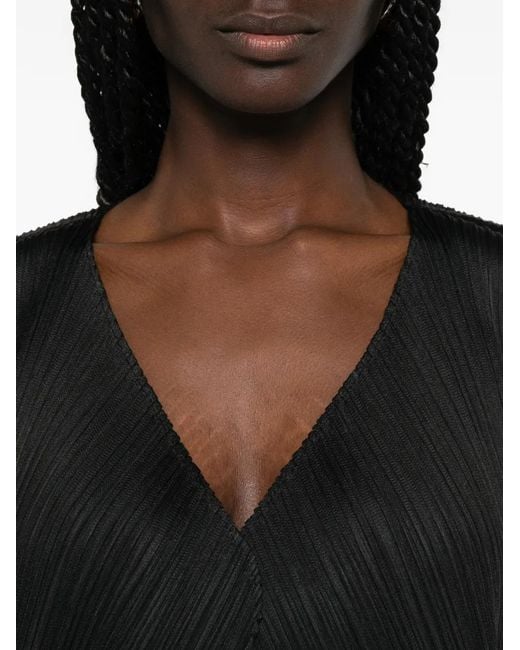 Issey Miyake Black Pleats Please V-Neck Cardigan
