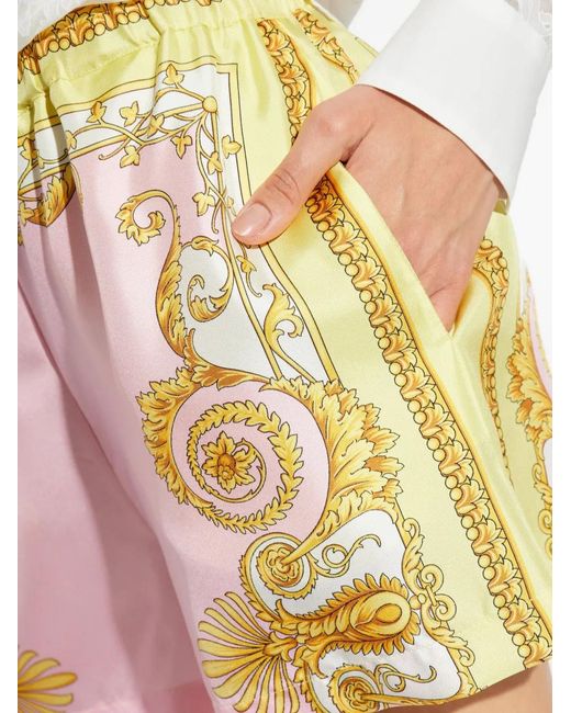 Versace Pink Silk & Nylon Baroque-Patterned Shorts
