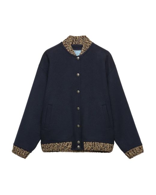 Chaqueta bómber de lana con ribete de punto Prada de color Blue