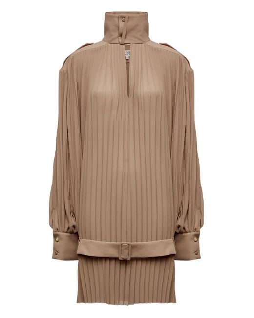 MM6 by Maison Margiela Natural Pleated High-Neck Dress