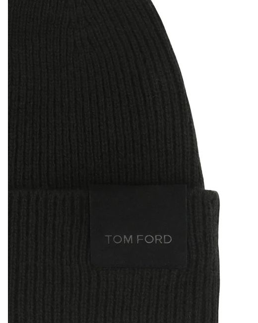 Tom Ford Black Logo-Patch Beanie Hat for men