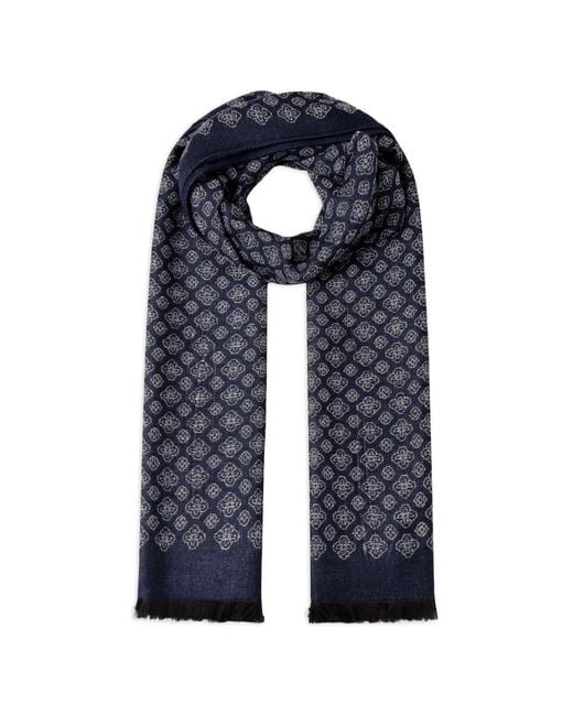 Hackett Blue Tile-Patterned Fringed Scarf for men