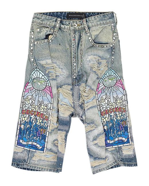 Who Decides War Blue Short En Jean À Ornements for men
