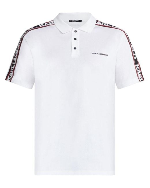 Karl Lagerfeld White Logo-tape Cotton Polo Shirt for men