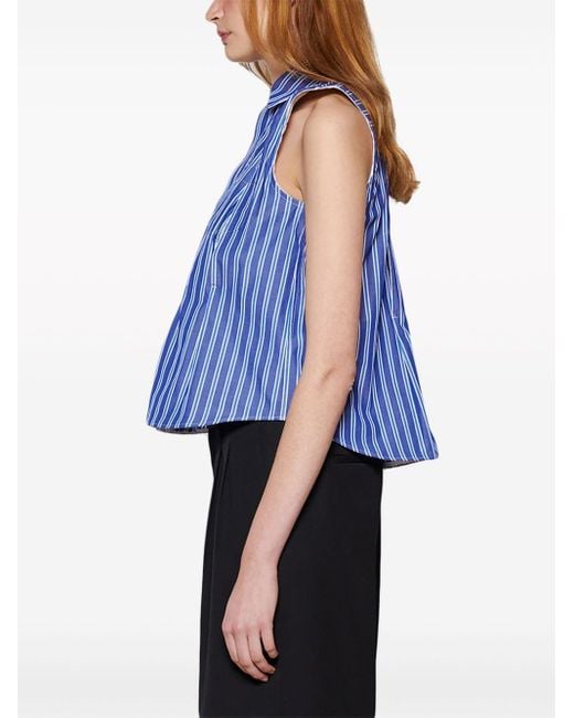 Sacai Blue Sleeveless Striped Cotton Shirt