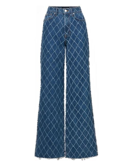 Veronica Beard Blue Diamond-Pattern Wide-Leg Jeans