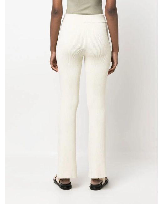 Aeron White Ribbed-Knit Flared Trousers