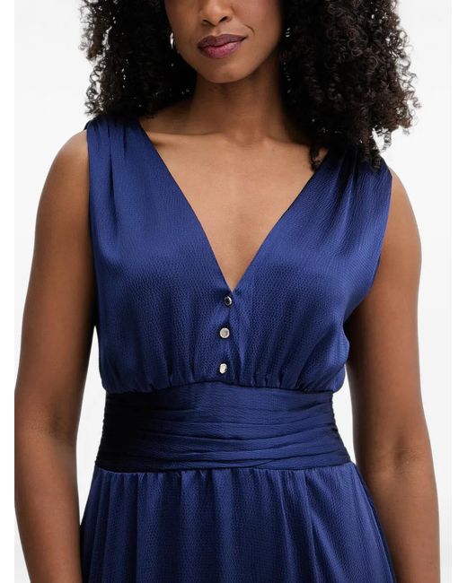 Morgan Blue Button-Embellished Ruched-Waist Maxi Dress