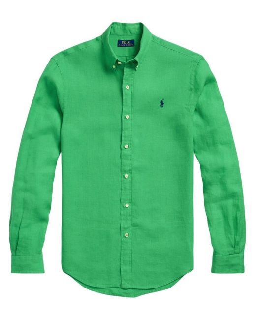 Polo Ralph Lauren Linnen Button-down Overhemd Met Logo in het Green voor heren