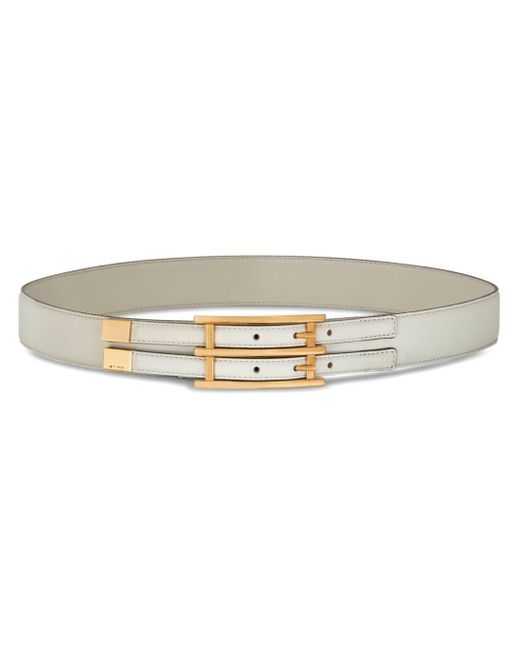 Etro White Double-buckle Leather Belt
