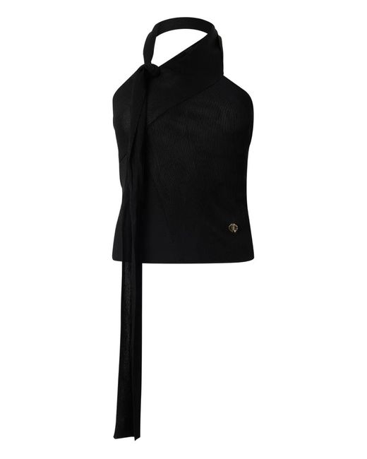 Roberto Cavalli Black Open-Shoulder Knitted Top