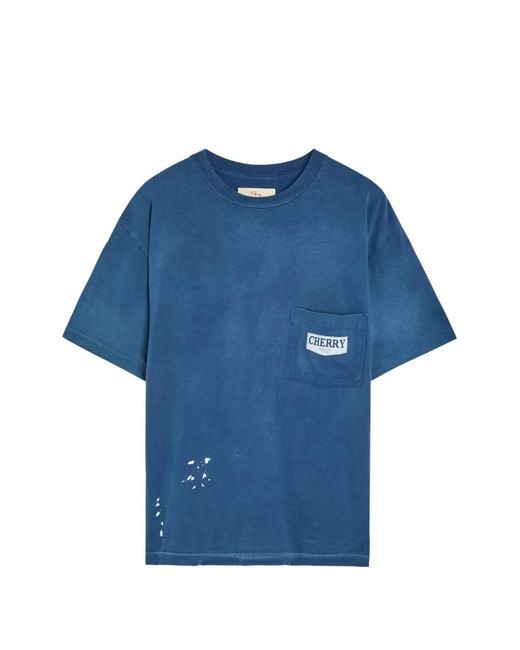 CHERRY LA Blue Chevron Paint-Splatter T-Shirt for men