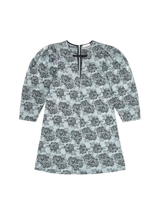 Ganni Blue Floral Jacquard Mini Dress