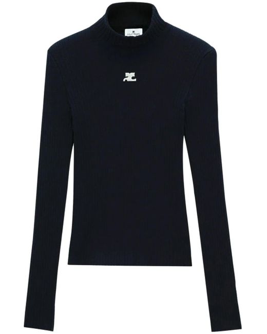Courreges Blue Gerippter Pullover Mit Logo-Stickerei