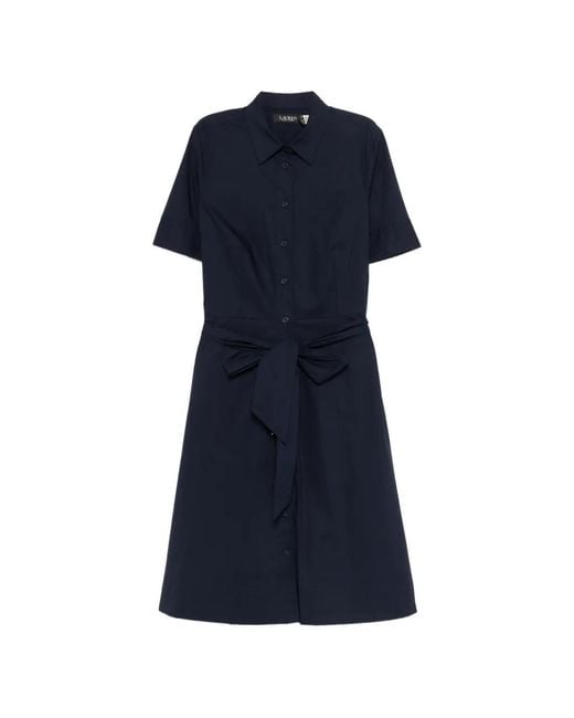 Ralph Lauren Blue Tie-Waist Shirt Midi Dress