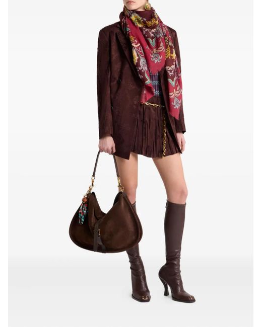 Etro Purple Floral-Print Double-Breasted Jacket