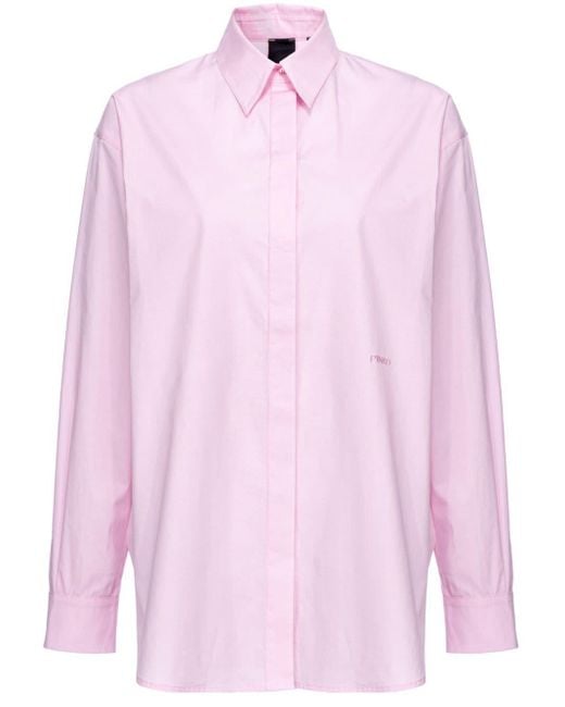 Chemise en coton à logo brodé Pinko en coloris Pink
