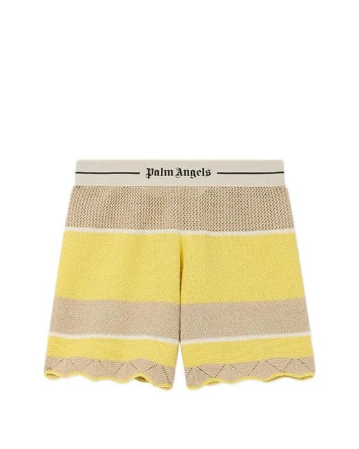 Palm Angels Yellow Logo Beach Knit Shorts