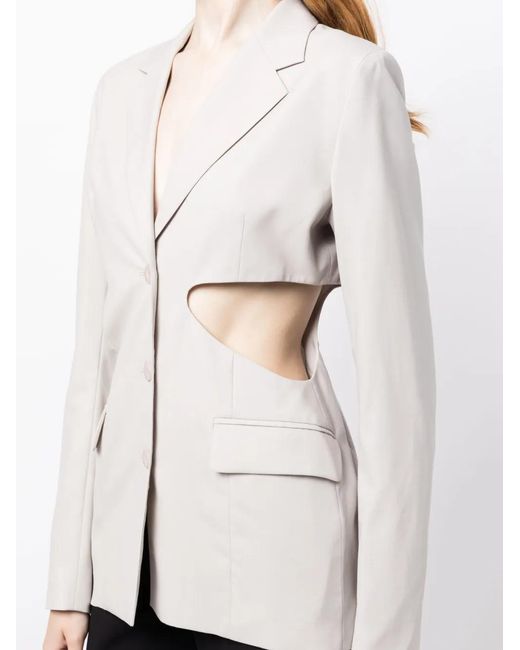 Low Classic White Single-Breasted Cut-Out Wool Blazer