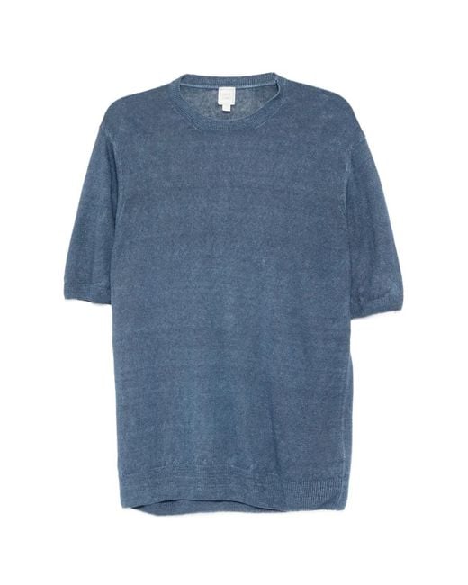 120% Lino Blue Linen Short-Sleeved T-Shirt for men