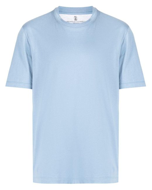 Brunello Cucinelli Blue Crew Neck Cotton-linen/flax T-shirt for men