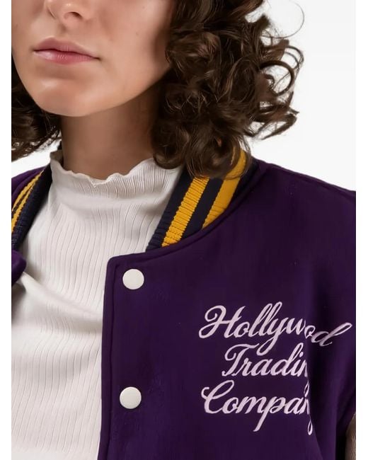 HTC Purple College Logo-Embroidered Varsity Jacket