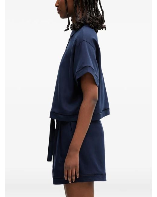 Lacoste Blue Polo À Patch Logo Ajouré